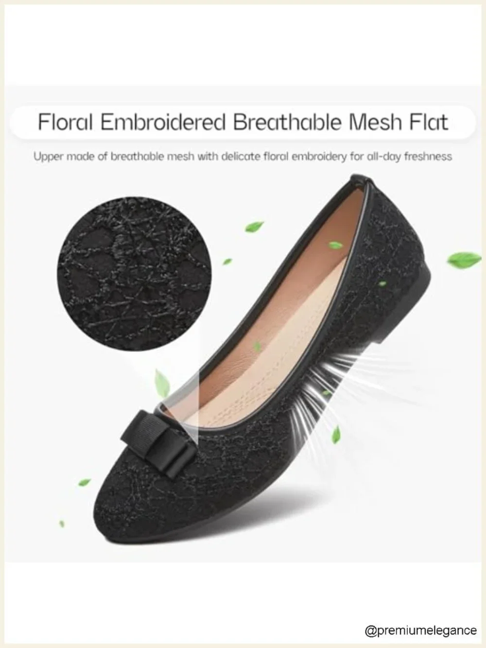 Lace Ballet Flats with Bow Memory Foam Insole